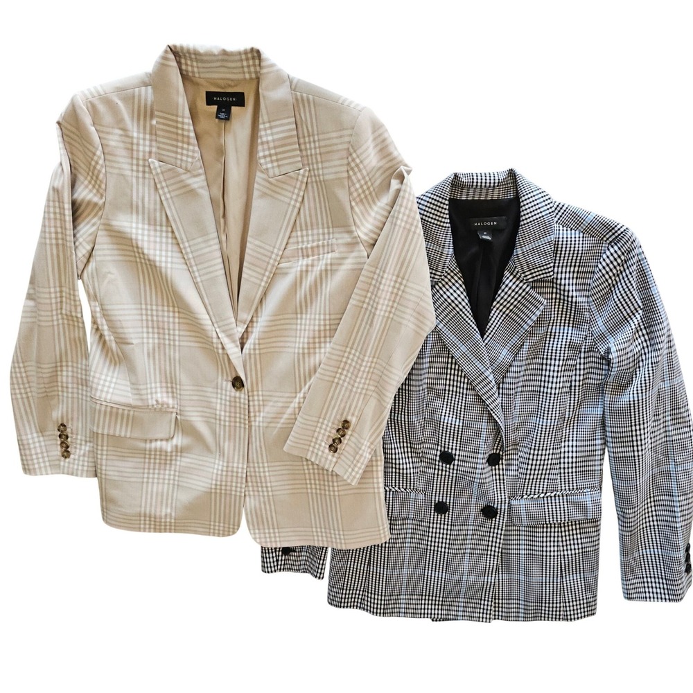 Halogen Plaid Blazer Lot of‎ 2 Women's Size Medium Nordstrom Tan/pink Black/blue